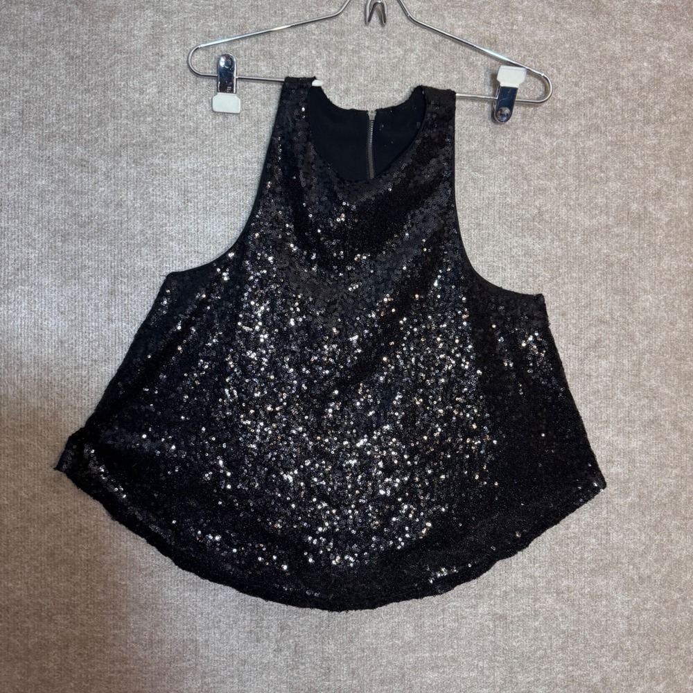 Forever 21 Sequin Tank Top Women Small Black Sleeveless Party Glam Night Out